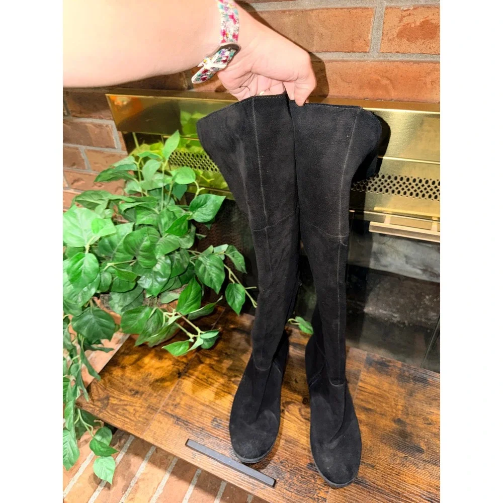 Sporto Felicia Over The Knee Boots Women Black Suede Round Toe Size 9